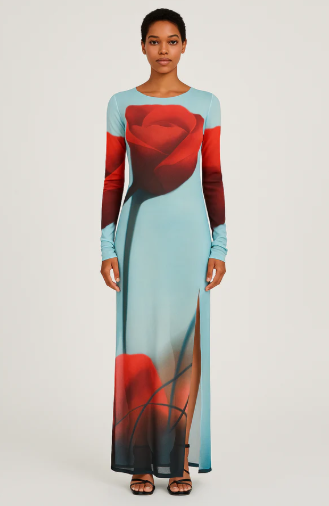 Gauze see-through slit dress