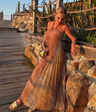 Tie Dye Halter Pleated Women'S Dress