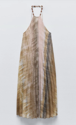 Tie Dye Halter Pleated Women'S Dress