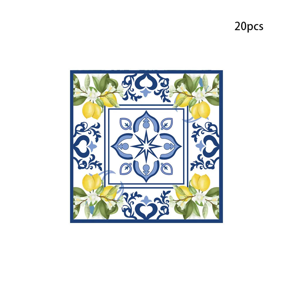 Blue And White Porcelain Lemon Birthday Decorations Elegant Disposable Tableware Disposable Plates Cups Wedding Adult evjf Party