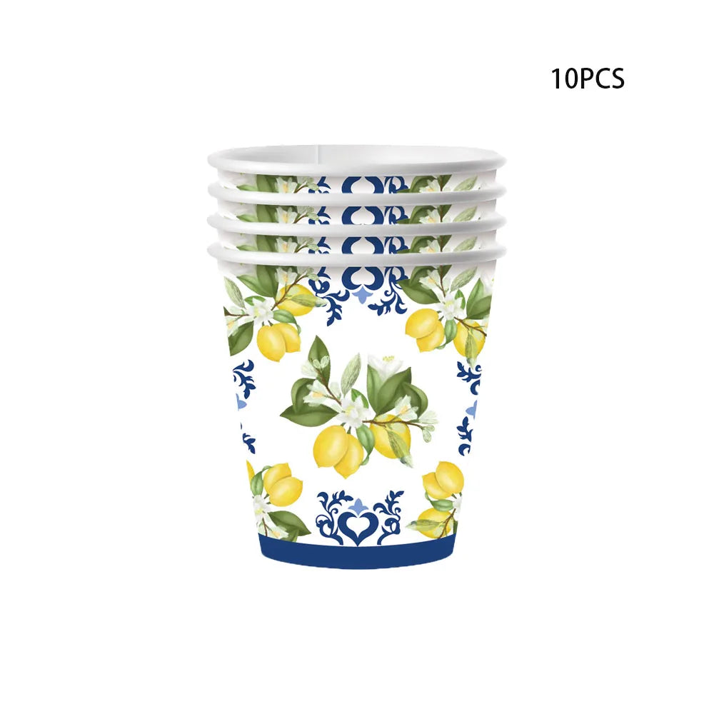 Blue And White Porcelain Lemon Birthday Decorations Elegant Disposable Tableware Disposable Plates Cups Wedding Adult evjf Party