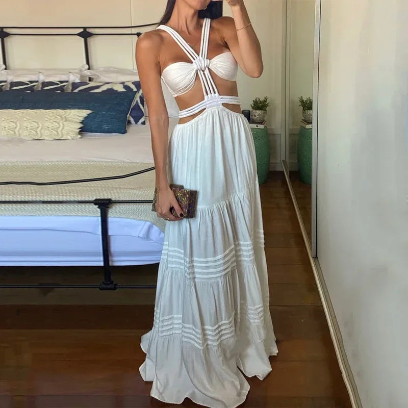 Elegant Cut‑Out Maxi Dress, Backless Straps