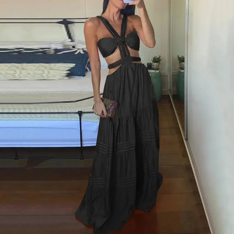 Elegant Cut‑Out Maxi Dress, Backless Straps