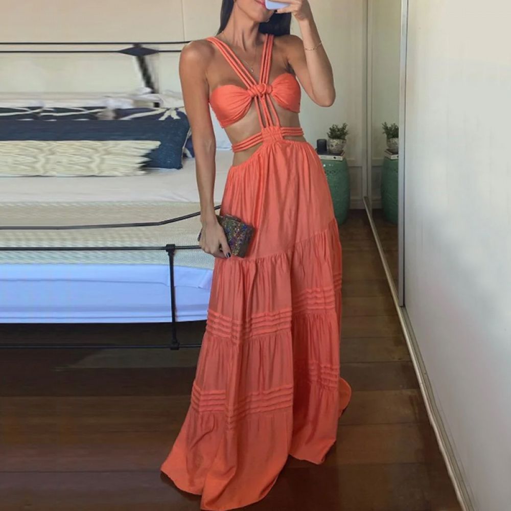 Elegant Cut‑Out Maxi Dress, Backless Straps