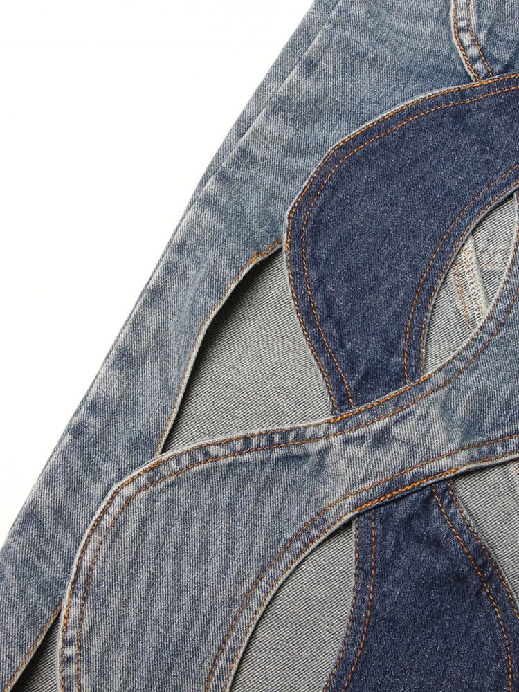 Statement Cut-Out Wide Leg Jeans – Distressed Blue Denim