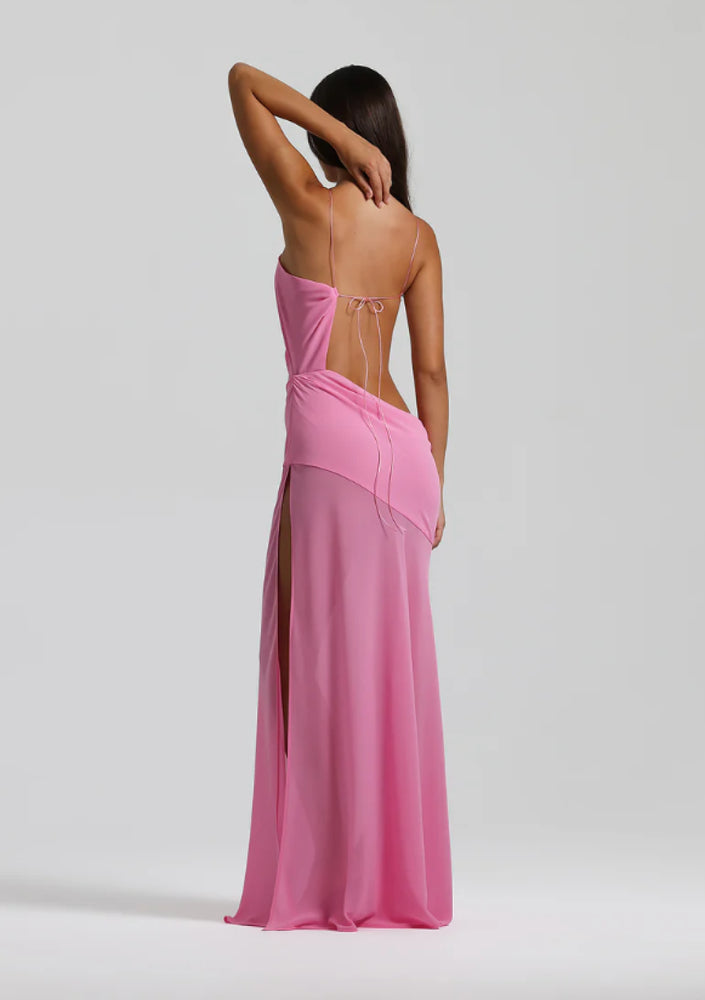 Sky Blue Cut‑Out Maxi Dress – Asymmetric Waistband