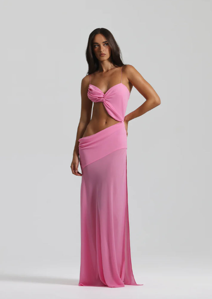 Sky Blue Cut‑Out Maxi Dress – Asymmetric Waistband