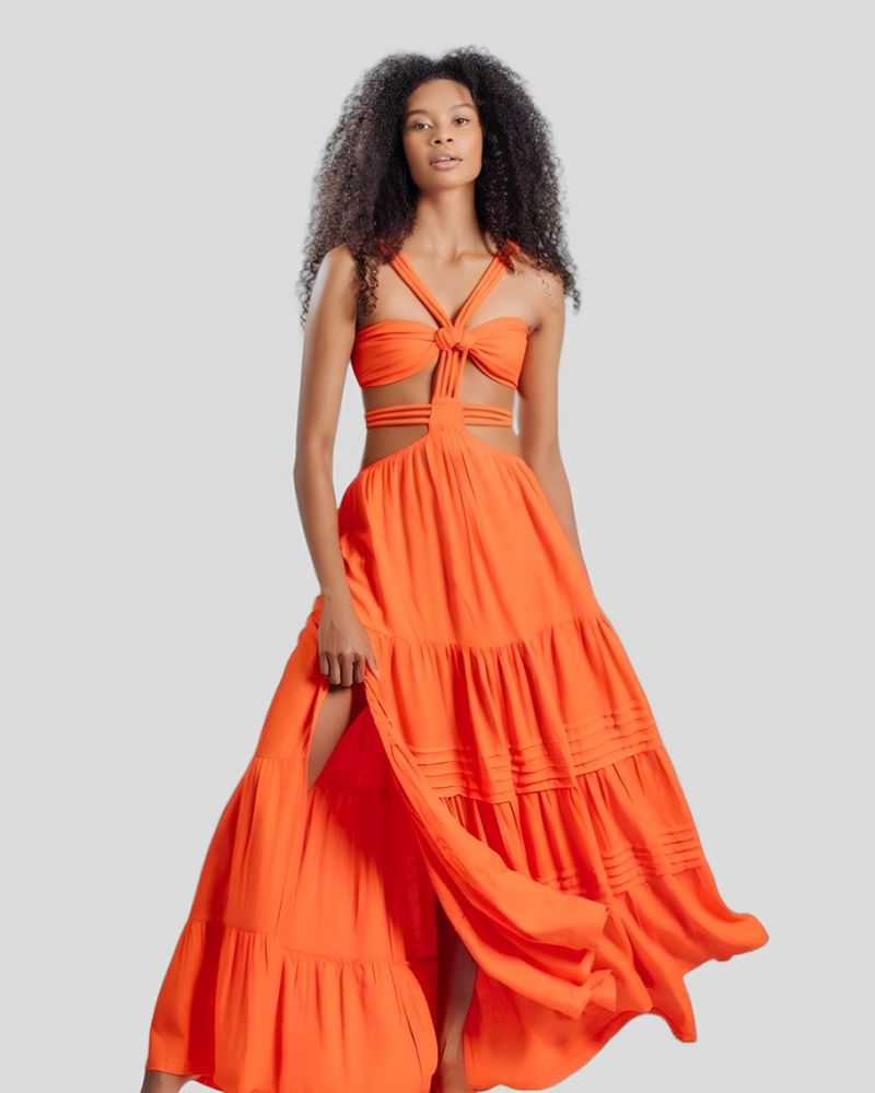 Elegant Cut‑Out Maxi Dress, Backless Straps