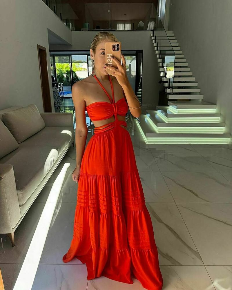 Elegant Cut‑Out Maxi Dress, Backless Straps