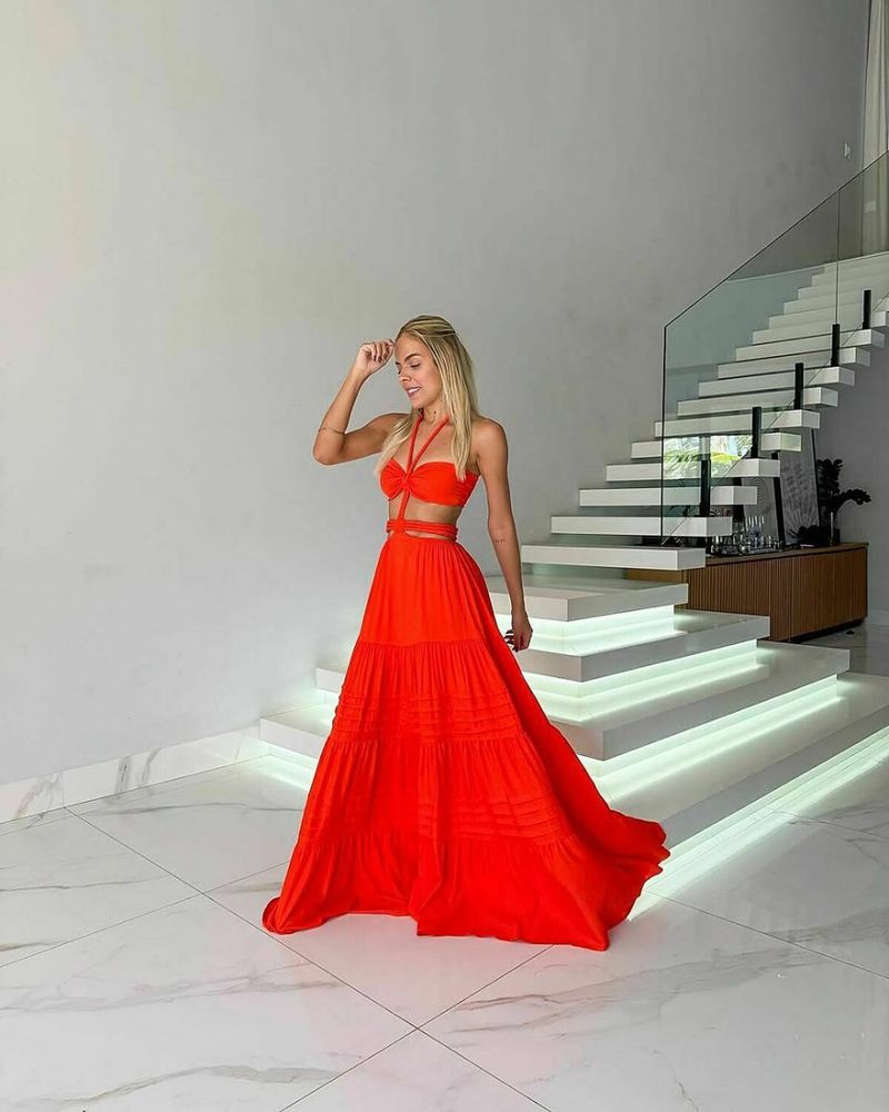 Elegant Cut‑Out Maxi Dress, Backless Straps