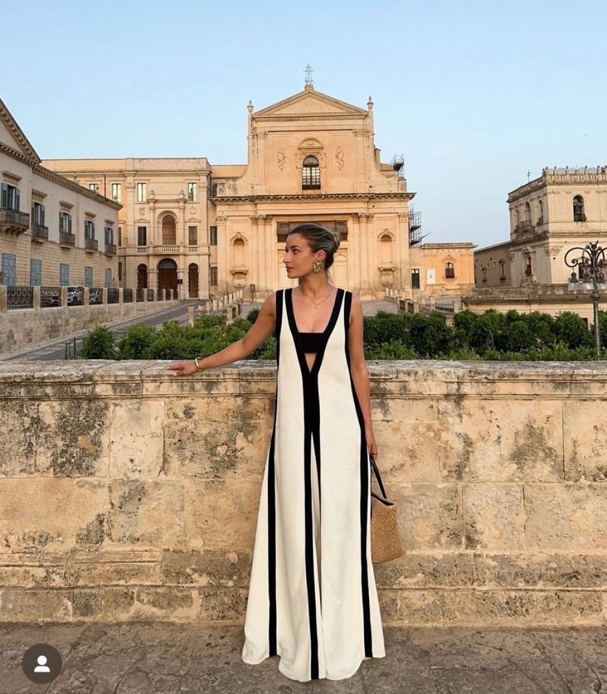 Monochrome Contrast Panel Maxi Dress